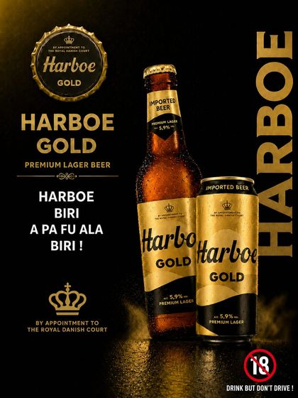 Harboe Gold fles en blikje